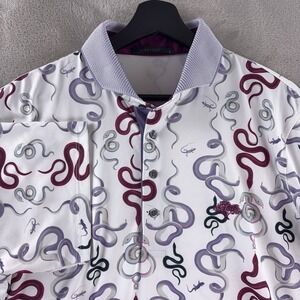 Greyson Sea Snake Polo Shirt Mens Size Large White Red Stretch Golf Minimal
